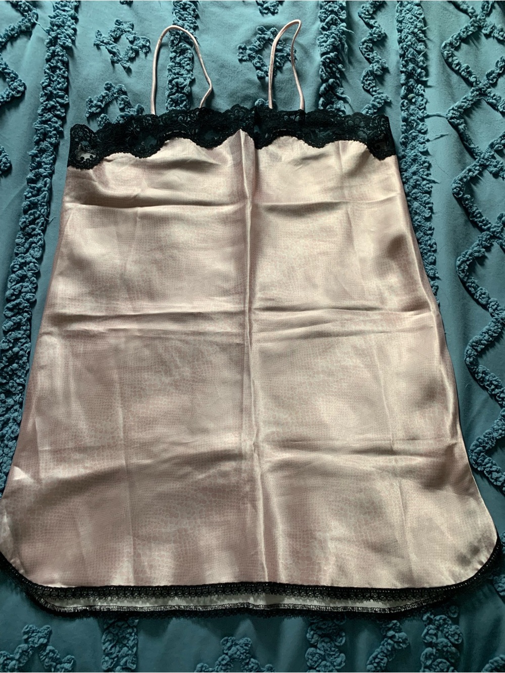 Vintage Silky Blush Python Print Chemise with Black Lace Trim